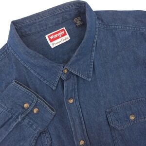 Wrangler Men's 2XL‎ Blue Denim Chambray Work Shirt Long Sleeve